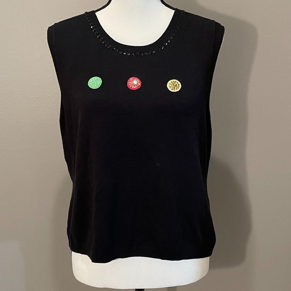 Berek 2 Womens Light Weight Sequin Embellished Sleeveless Pullover Sweater sz L